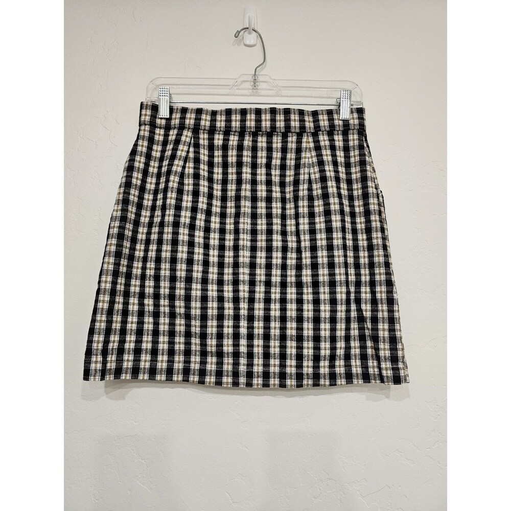 Hollister Black White Yellow Plaid Front Button Skirt W/Pockets Size Medium - Picture 3 of 6